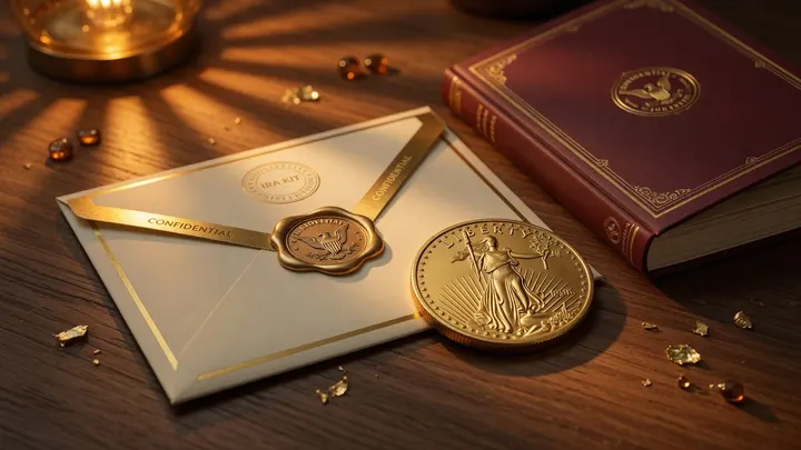 Educational gold IRA kit materials with gold coin